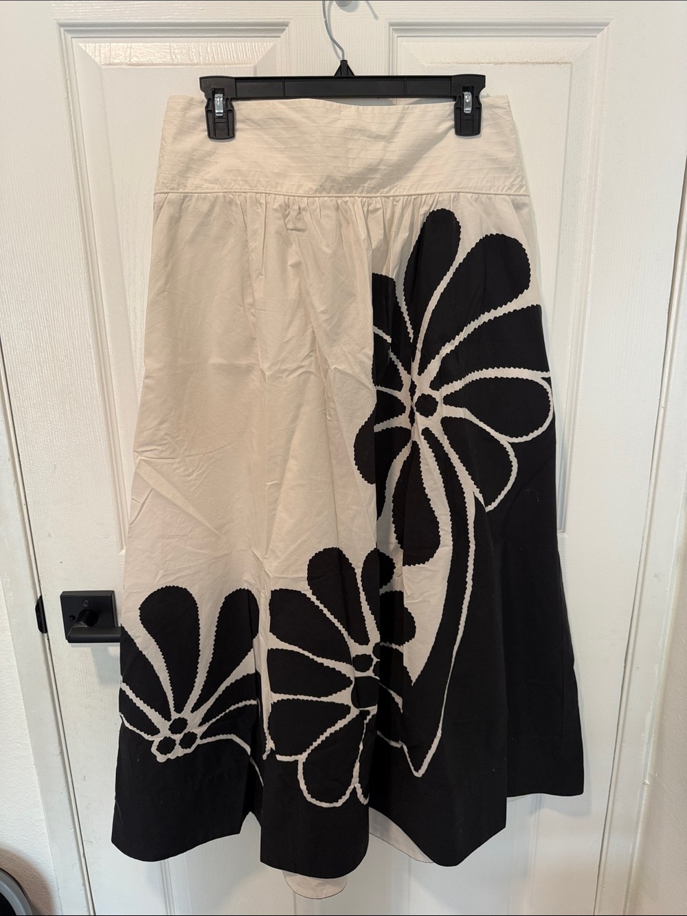 Anthropologie Farm Beige and Black Floral A-Line Maxi Skirt